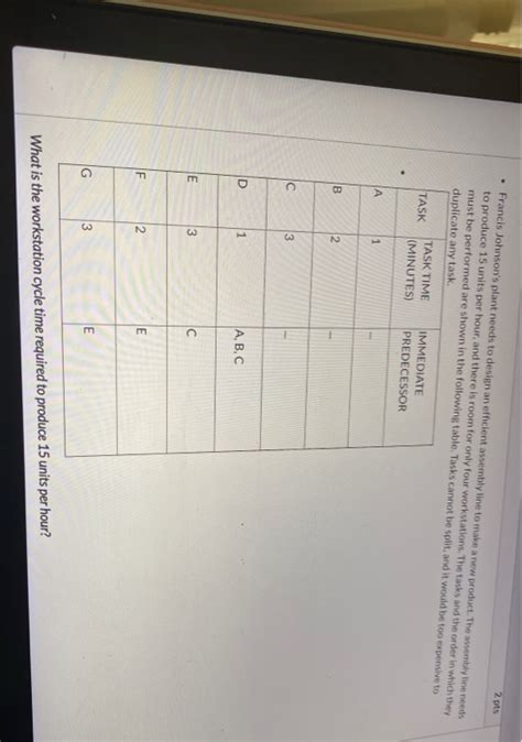 Solved 2 Pts Francis Johnson S Plant Needs To Design An Chegg