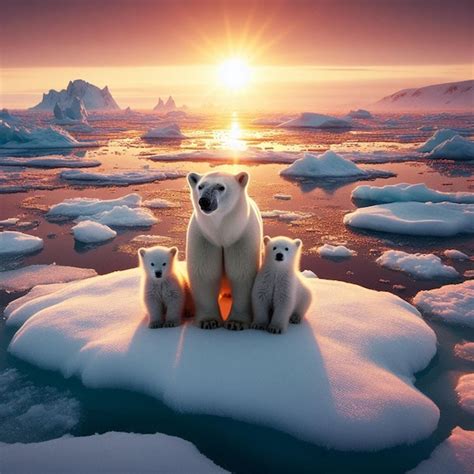 Premium Photo A Polar Bear And Her Cubs On The Edge Of An Ice Floe