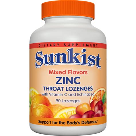 Sunkist Zinc Throat Lozenges with Vitamin C & Echinacea, 90 Ct ...