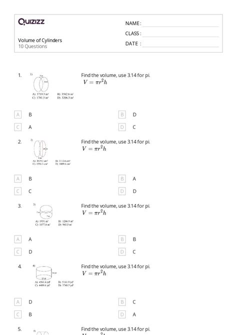 Cylinders Worksheets For Th Year On Quizizz Free Printable