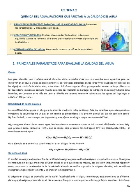 Cuaderno de trabajo U2 Tema 2 U2 TEMA 2 QUÍMICA DEL AGUA FACTORES