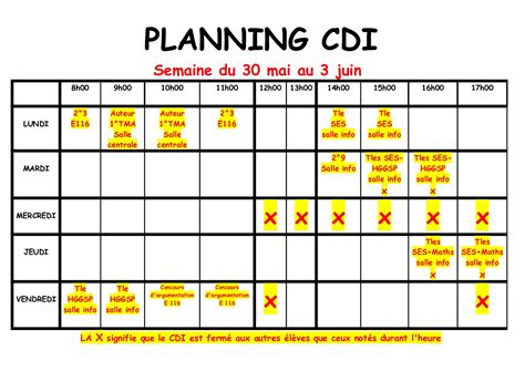 Calam O Planning Cdi Mai