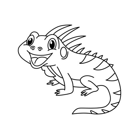 Cute Iguana Cartoon Characters Vector Illustration For Kids Coloring