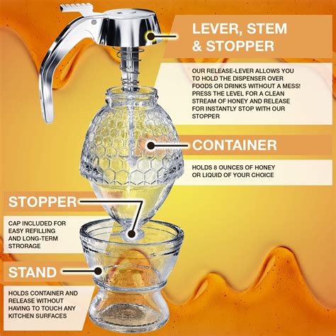 Pc Honey Dispenser No Drip Maple Syrup Dispenser Honey Comb Shaped