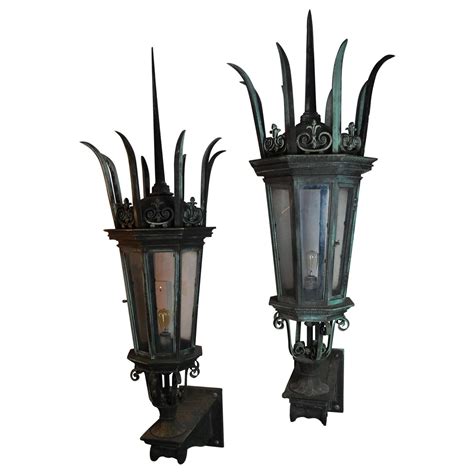 Th Century Bronze Exceptional Massive Exterior Gothic Wall Sconces At