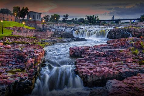 Falls Park Cascading Water At Sunset In Sioux Falls South Etsy