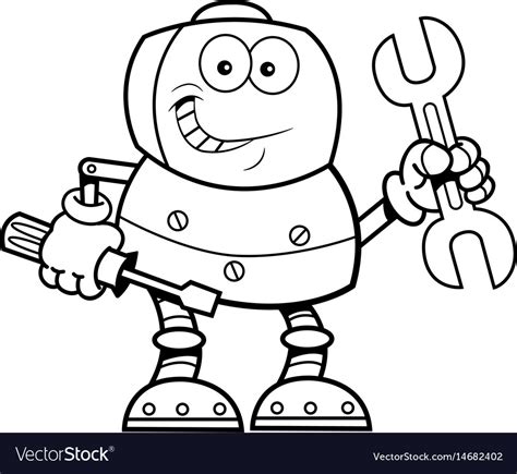 Cartoon Robot Holding Tools Royalty Free Vector Image