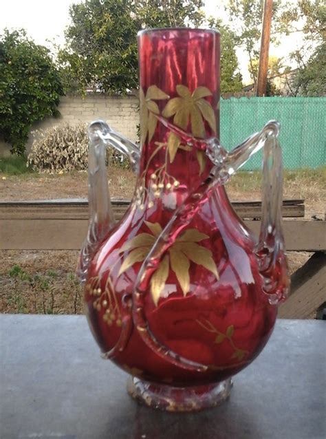 Antique Red Ruby Glass Vase With Hand Painted Gold Flowers Collectors Weekly