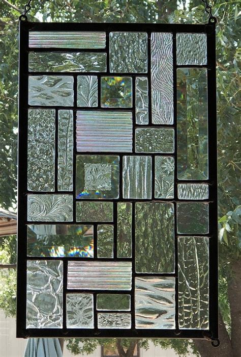 Geometric Stained Glass Panel Clear Glass Window Hanging Etsy