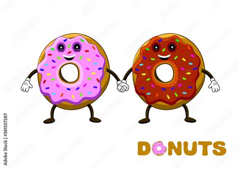 Cartoon Style Vector Illustration Of Two Donuts Holding Hands Stock