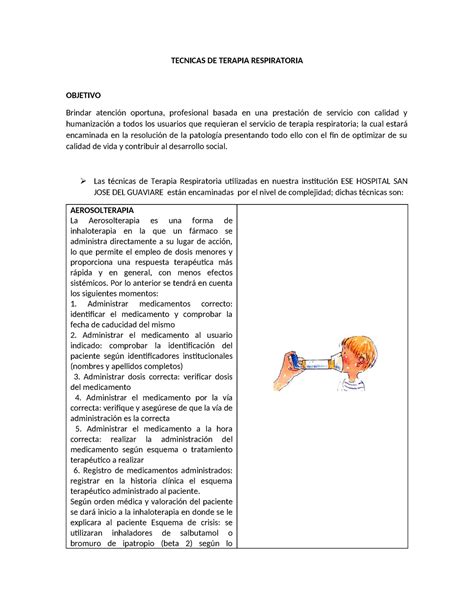 Tecnicas De Terapia Respiratoria Tecnicas De Terapia Respiratoria Objetivo Brindar Atención