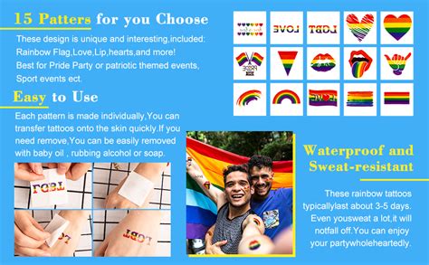 Whaline 150pcs Gay Pride Tattoos Lgbt Rainbow Temporary