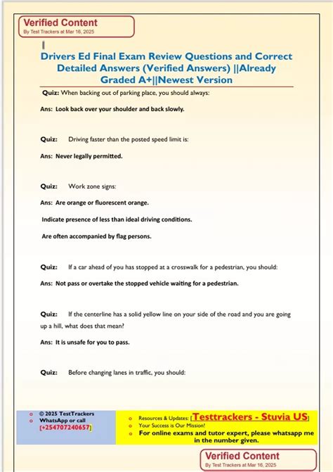 Drivers Ed Final Exam Review Questions and Correct Detailed Answers