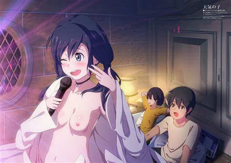 Amano Hina Amano Nagi Black Hair Blue Eyes Blush Breasts Brown Eyes