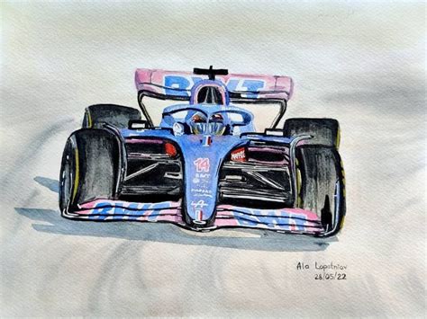 Alpine F1 Team Racing Car In Watercolours Formula 1 Painting In 2022