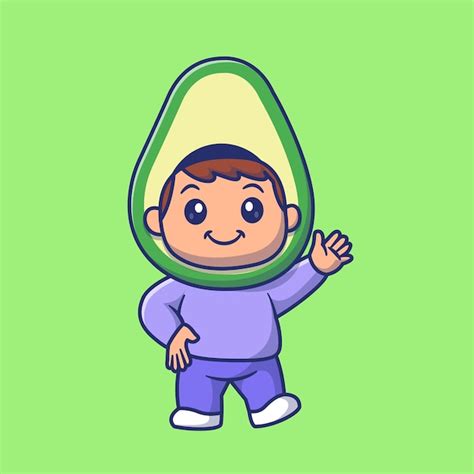 Ni O Lindo Con Traje De Aguacate Dibujos Animados Vector Icono