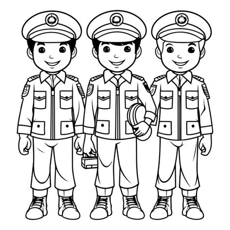 Premium Vector Police Officers Cartoon Black And White Vector