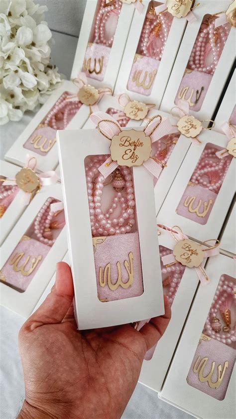 Personalized Quran Tasbeeh Box Favors Pink Pearl Bead Tasbeeh Gifts