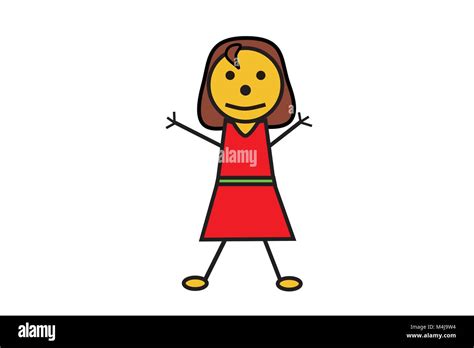 Illustration Of Little Lady Girl Figure Vector Of Female Stickman In