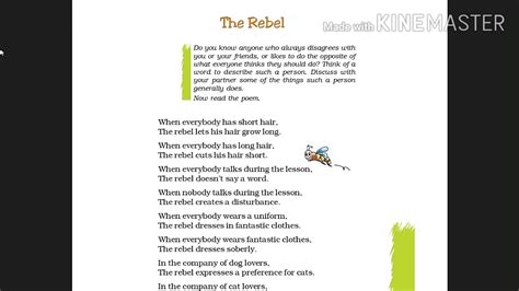 Class 7th English Honey Comb Poem The Rebel Youtube