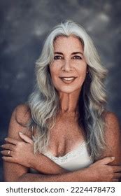 Portrait Happy Mature Woman Long Gray Stock Photo 2224478473 Shutterstock