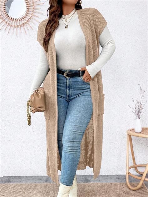 Shein Relaxiva Plus Size Dual Pocket Batwing Sleeve Cardigan Shein Usa