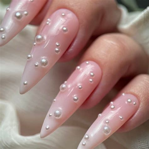 Pearl Nail Art Pearl Nails Gem Nails Diamond Nails Rhinestone Nails Nude Nails Stiletto