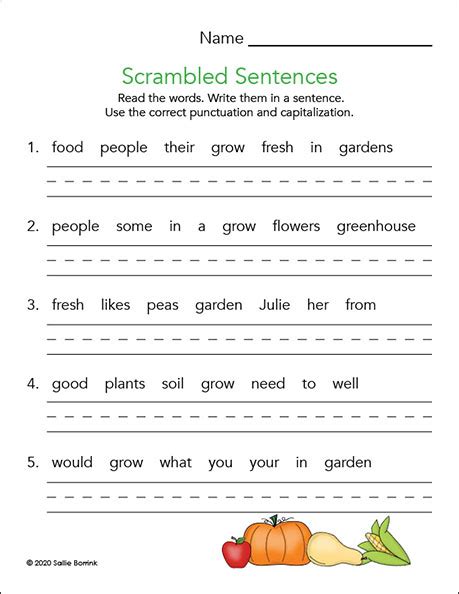 Garden Scrambled Sentences Worksheet Sallie Borrink