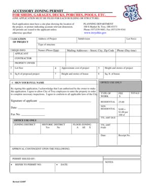 Fillable Online Troyohio Accessory Zoning Permit For Sheds Garages