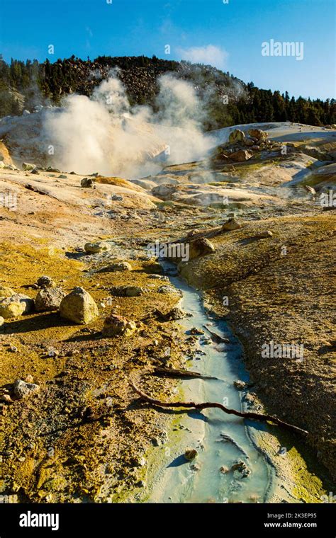 Small Stream And Steam At Bumpass Hell In Lassen Volcanic National Park