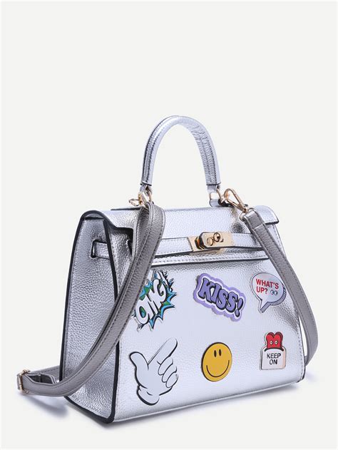 Bolso De Mano De Pu Con Estampado Plateado Spanish Shein Sheinside