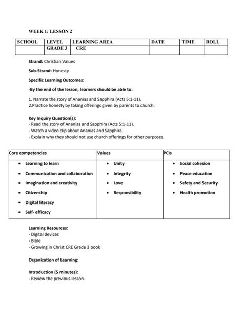 Grade Cre Lesson Plans Term