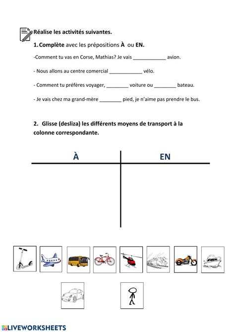 Les Moyens De Transport Pr Positions Worksheet School Subjects