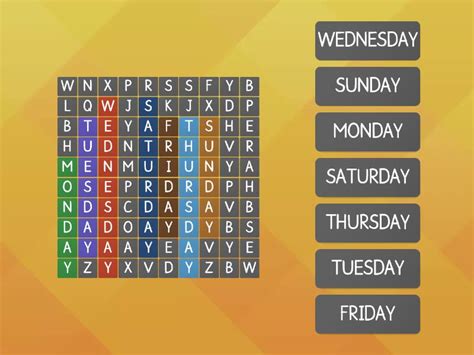 Days In A Week Wordsearch