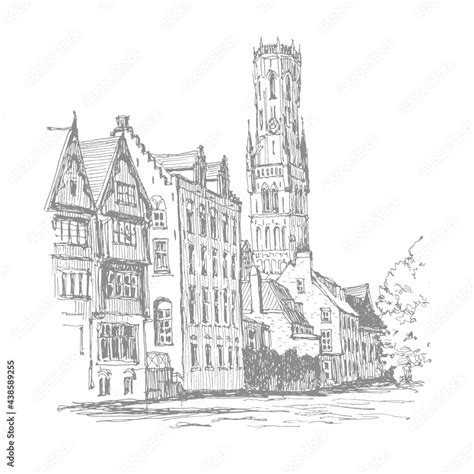 Travel Sketch Of Bruges Belgium Hand Drawing Of Bruges Urban Sketch