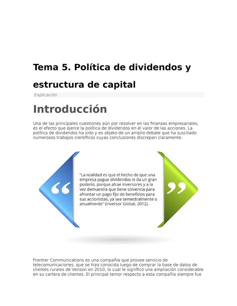 Tema 5 Política de dividendos y estructura de capital Tema 5