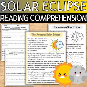 Solar Eclipse Reading Comprehension Passage Solar Eclipse 2024 Activities