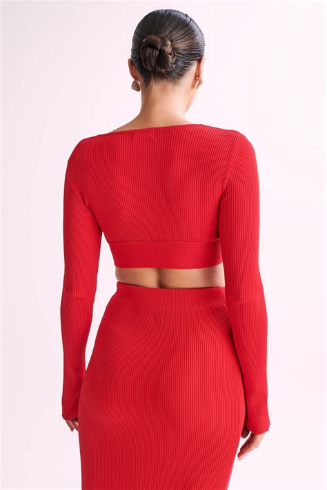Kaesha Long Sleeve Twist Front Knit Top Red Meshki Us