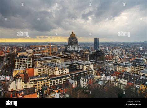 Brussels Belgium Cityscape At Palais De Justice During Dusk Stock