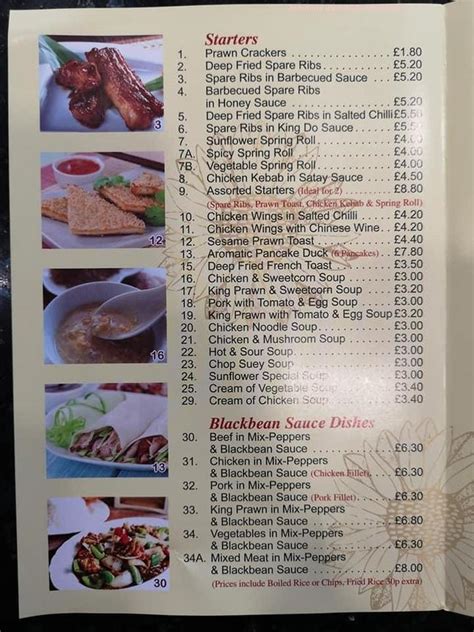 Online Menu Of Sunflower Chinese Take Away Restaurant Limavady United