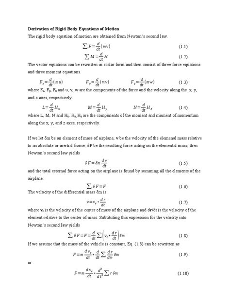 Derivation of Rigid Body Equations of Motion | PDF | Force | Velocity