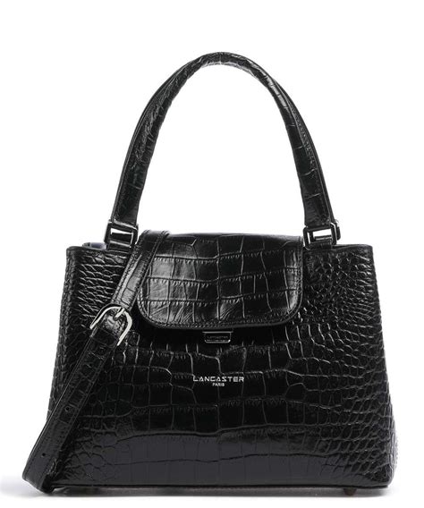 Lancaster Exotic Croco Handbag Embossed Cow Leather Black Noir