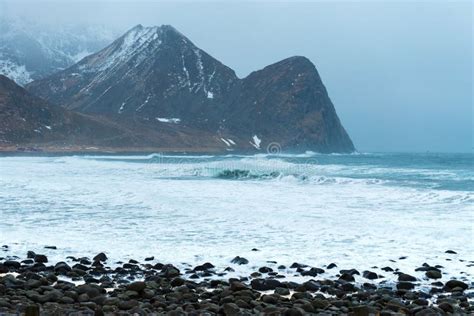 Norwegischer Strand Lofoten Archipel In Der Arktis Norwegen Uttakleiv