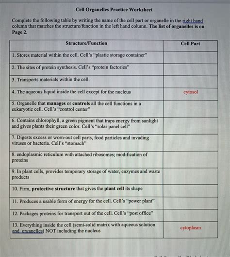 Solved Cell Organelles Practice Worksheet Complete The Worksheets Library