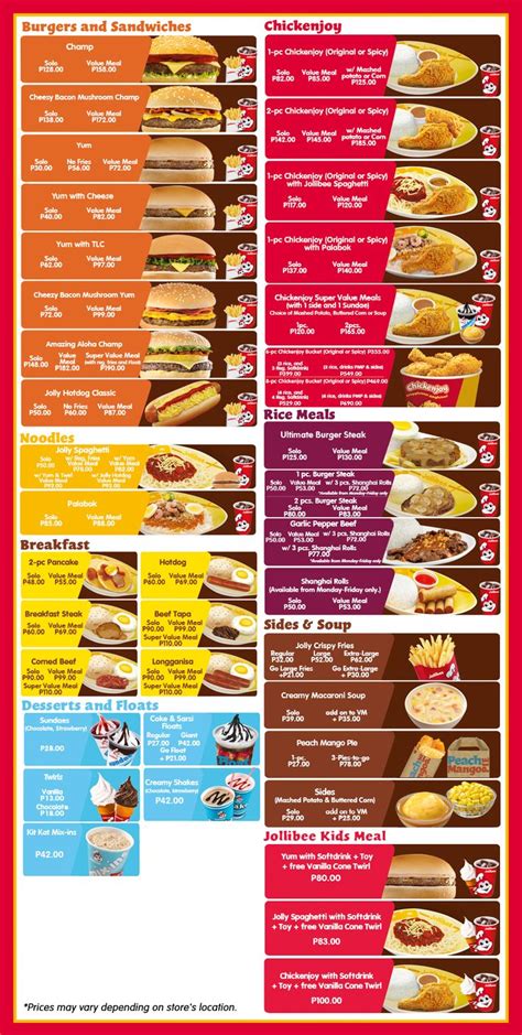 Menu Price List « Jollibee Foods Corporation | Food menu, Jollibee, Food delivery menu