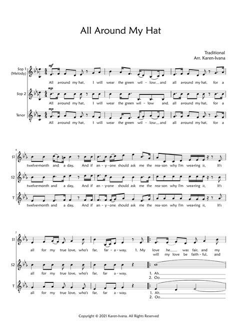 All Around My Hat Arr Karen Ivana Sheet Music Traditional Sat Choir