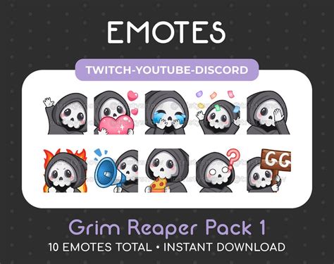 10 Cute Halloween Grim Reaper Emotes Pack 1 For Twitch Youtube