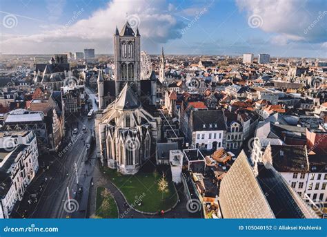 Ghent Panoramic View And Saint Nicholas Church Editorial Photography