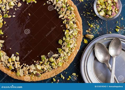 Tart With Caramel Chocolate And Nuts Stock Image Image Of Cake