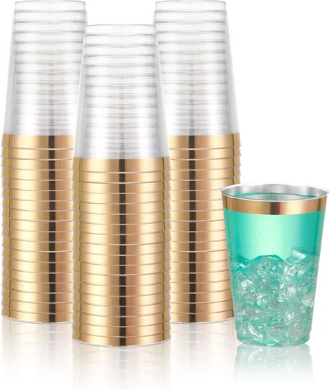 Amazon Tebery 100 Pack Gold Rimmed Plastic Cups 12oz Clear Plastic